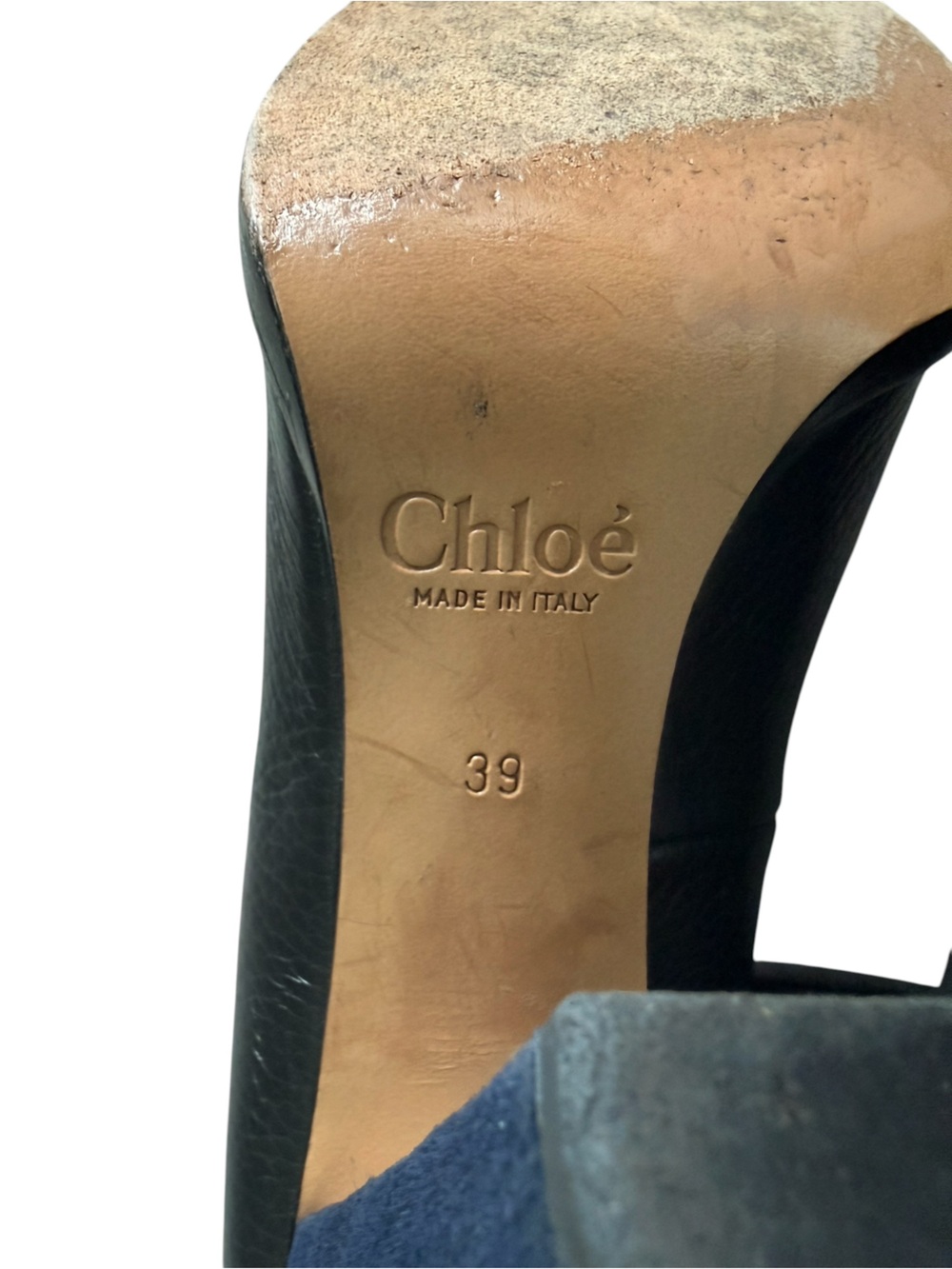 Chloe Black & Blue Leather Suede Ankle-Strap Pointed-Toe Pumps Size 8.5 - Picture 11 of 12